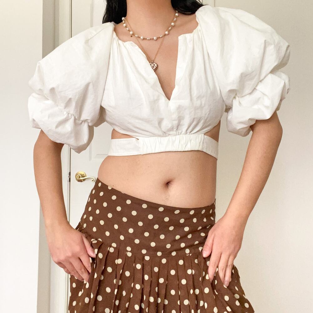 Puff Sleeve White Tie Back Crop Top Small Coquette Princess Renaissance